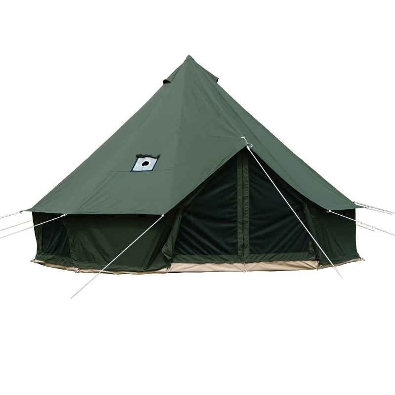Outdoor Yurt Camping - เต็นท์กระโจมมองโกเลีย GSD Outdoor พร้อมปล่องไฟด้านข้าง เต็นท์แคมป์ปิ้งผ้าใบซาฟารีแบบยูร์ท พร้อมช่องสำหรับเตาแก๊ส
