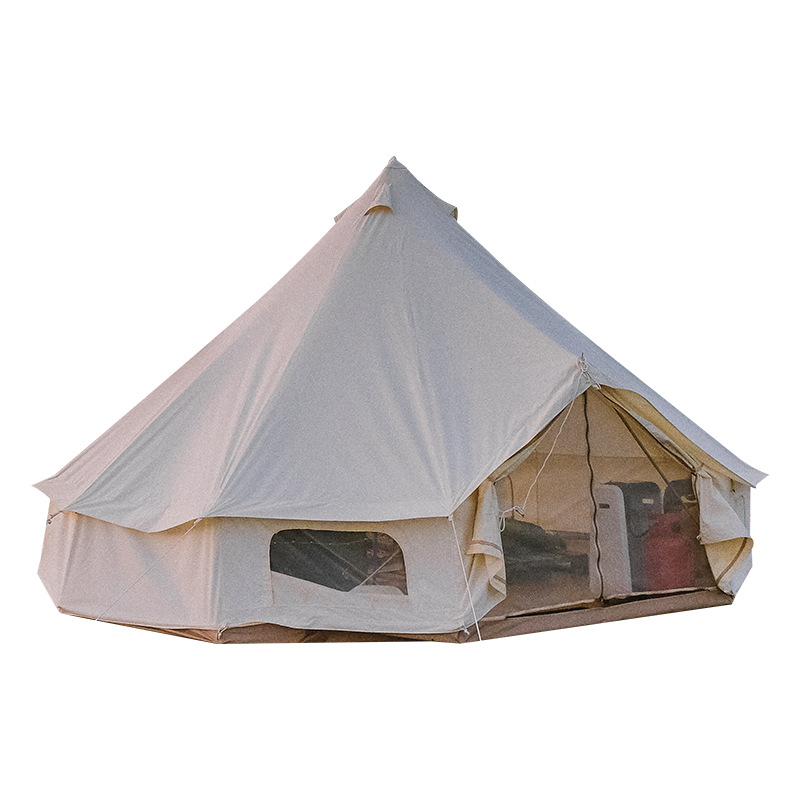 Outdoor Yurt Camping - เต็นท์กระโจมอินเดียกลางแจ้ง สไตล์แคมป์ปิ้งหรูหราแบบเรียบง่าย พร้อมบริการที่พักแบบฟาร์มแคมป์ปิ้ง รูปทรงปิรามิด มีปล่องควัน ระดับมืออาชีพ