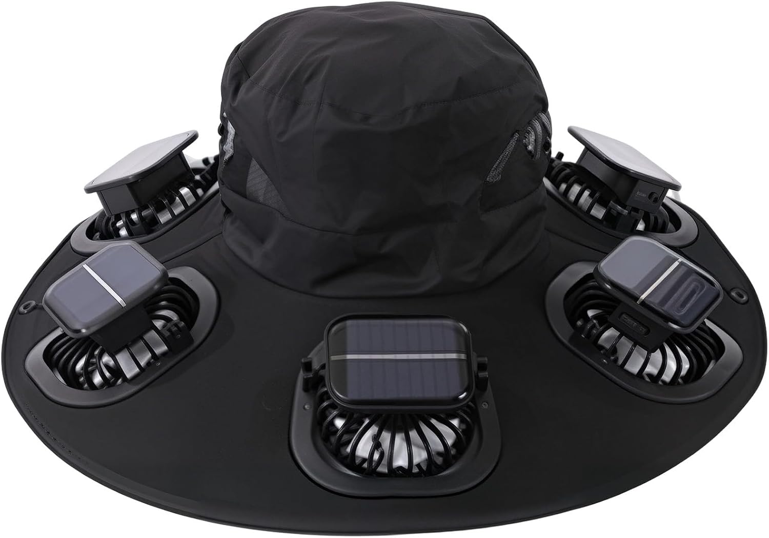 Outdoor Camping Fans - หมวกพัดลมพลังงานแสงอาทิตย์ 6 ใบพัด ระบายอากาศ ป้องกันรังสียูวี ปีกกว้าง