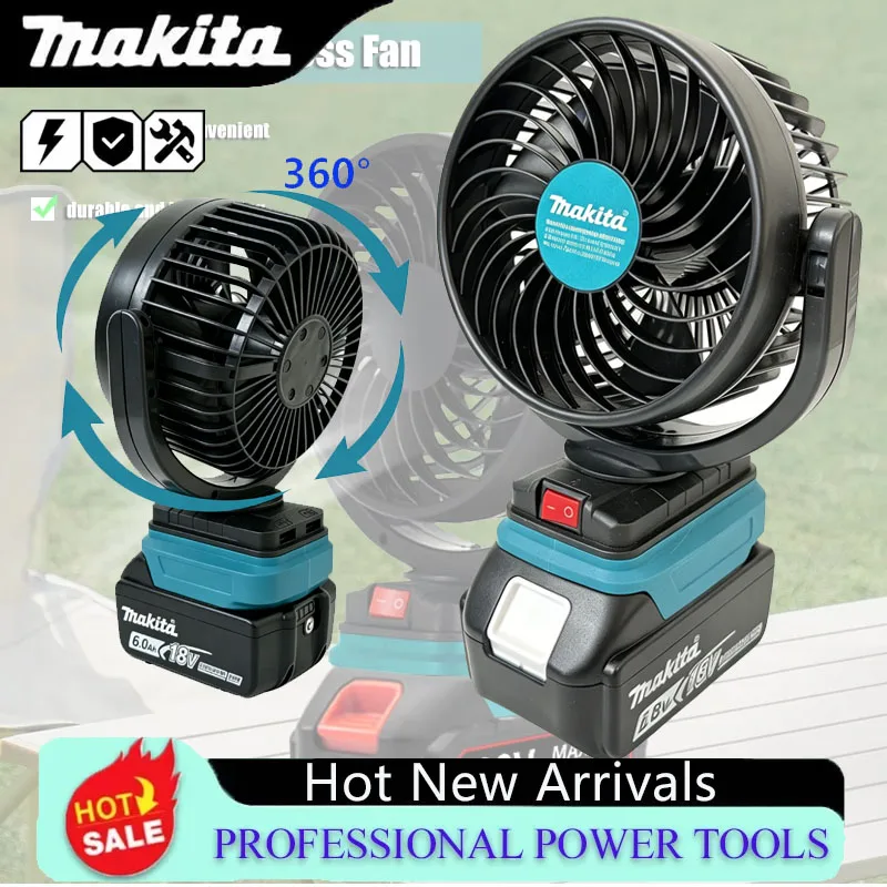 Outdoor Camping Fans - มากีต้าพัดลมไร้สายแบบชาร์จไฟได้ พัดลมไฟฟ้ากลางแจ้งแบบพกพาสำหรับพัดลมตั้งแคมป์อินเทอร์เฟซมากีต้า 18V