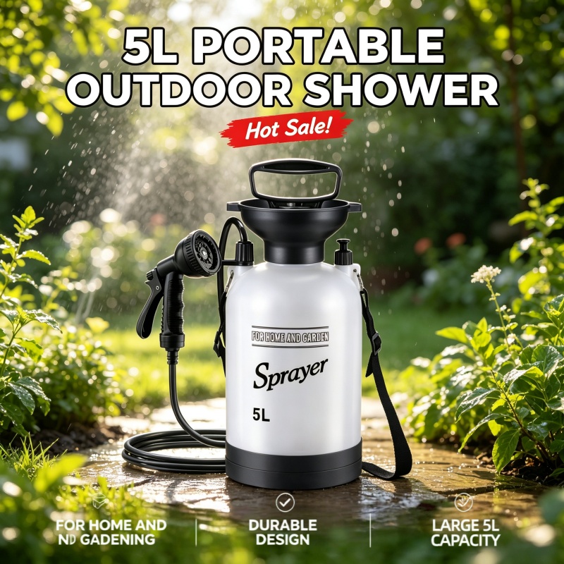Outdoor Camping Water Tank - ขวดสเปรย์ฉีดน้ำแบบพกพา 5 ลิตร พร้อมหัวฉีดปรับได้ สำหรับสวน สัตว์เลี้ยง