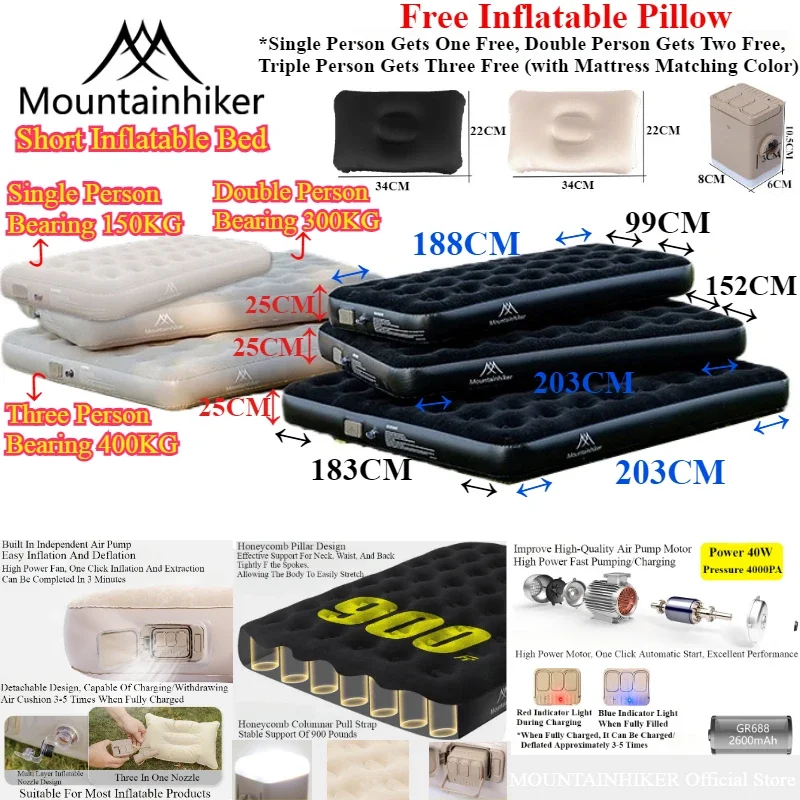 MOUNTAINHIKER ที่นอนลมเป่าลมสำ - Outdoor Inflatable Camping Tent With Air Pump บทวิจารณ์และราคา